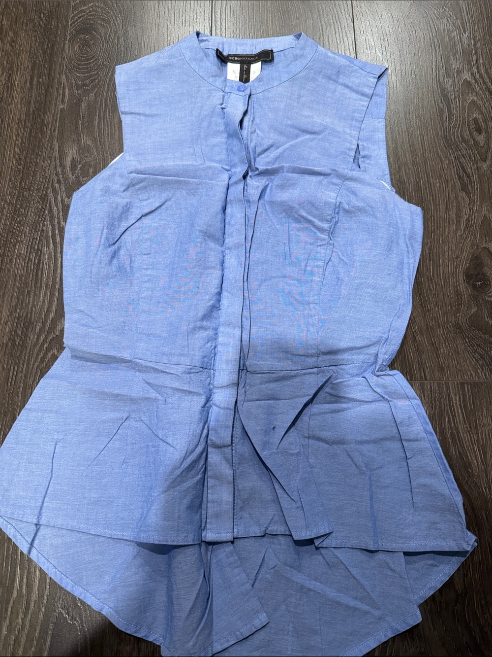 BCBGMaxAzria Light Blue Mandarin Collar Button Top